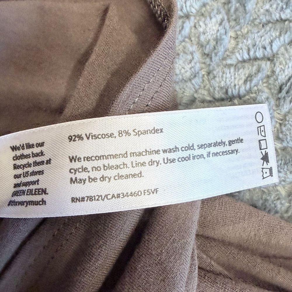 Eileen Fisher V-Neck 3/4 Sleeve Jersey Knit Tunic Dress in Taupe Brown Size XS - Picture 7 of 10
